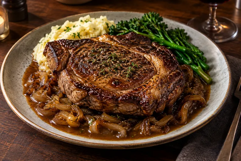 Ribeye with ale onions · finished dish