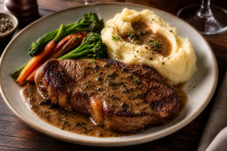 Rump-cap steak & pepper gravy · finished dish