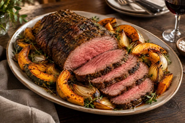 Rump-cap roast with pumpkin · finished dish