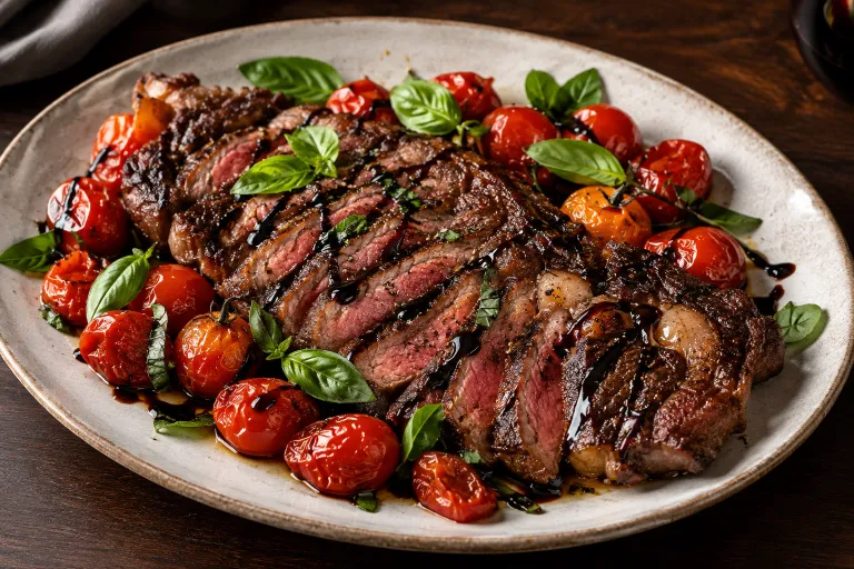 Balsamic-glazed ribeye & tomatoes · finished dish