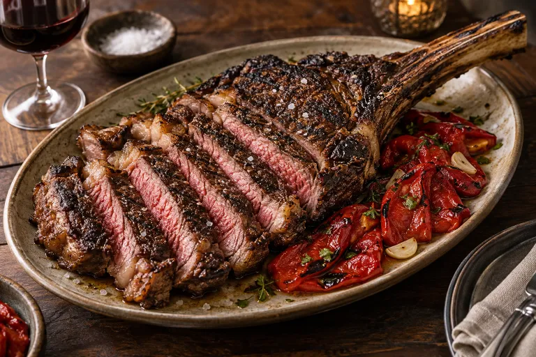 Basque-style thick-cut tomahawk · finished dish