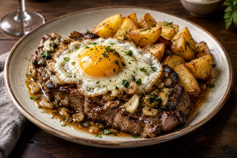 Portuguese-style steak & egg · finished dish