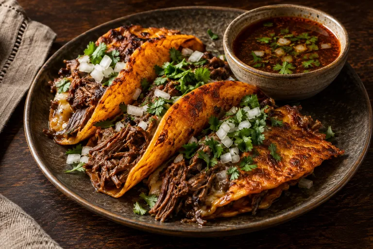 Chile-braised beef tacos · finished dish