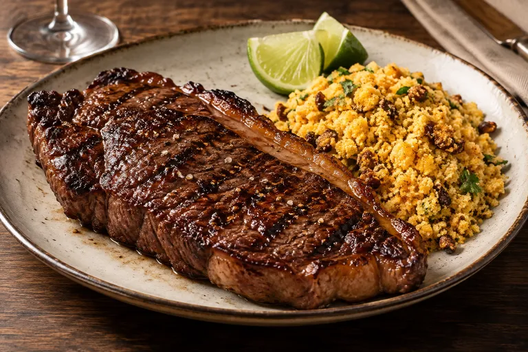 Char-grilled striploin & farofa · finished dish