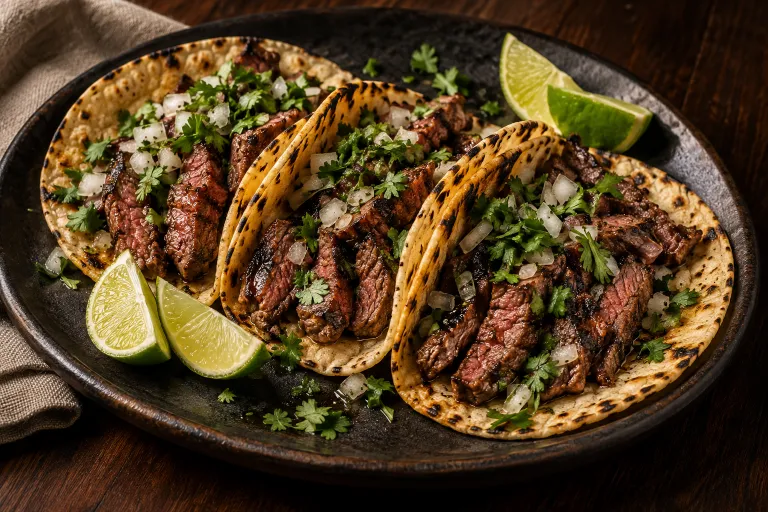 Striploin carne-asada tacos · finished dish