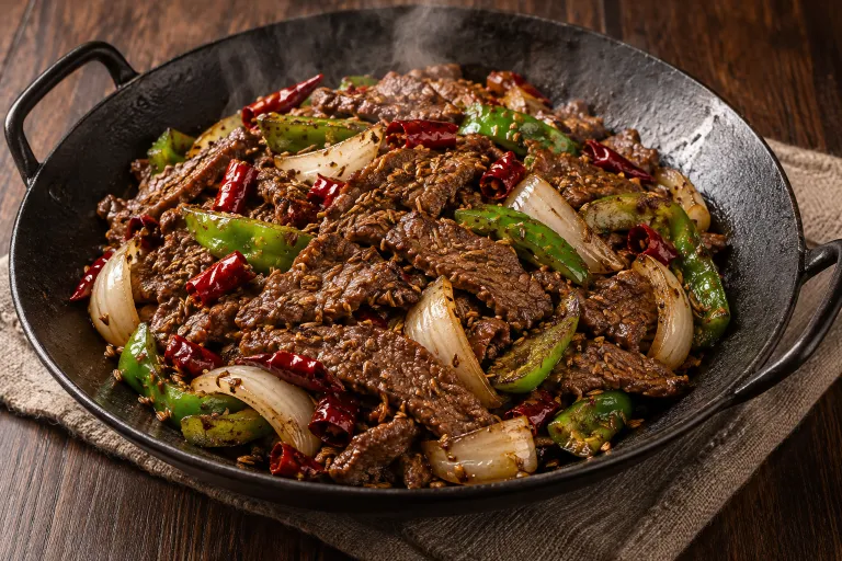 Cumin beef with peppers · finished dish