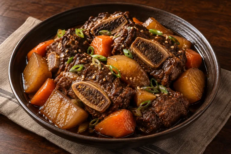 Soy-braised bone-in short ribs · finished dish