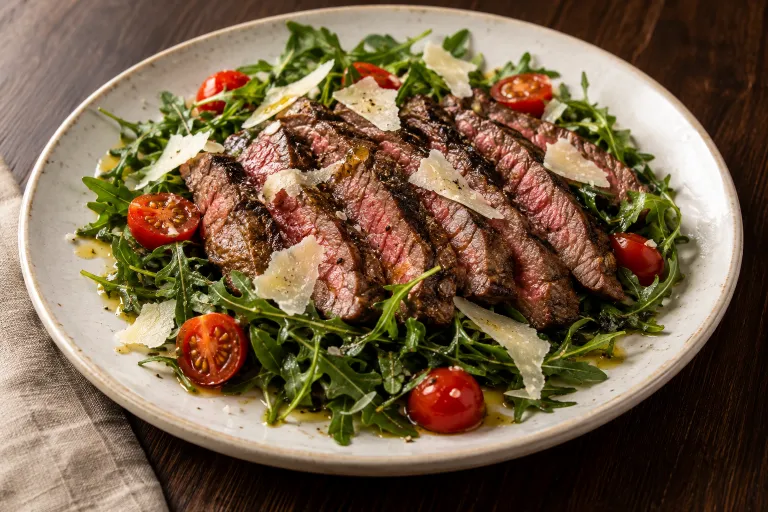 Tagliata with arugula & parmesan · finished dish