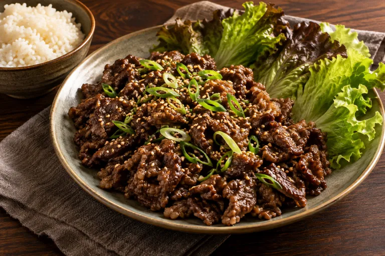 Pear-soy ribeye bulgogi · finished dish