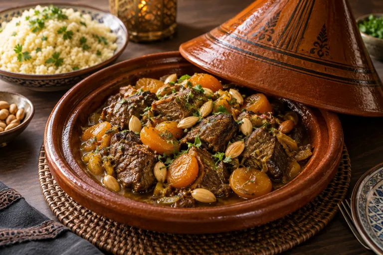 Apricot-spice beef tagine · finished dish