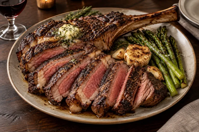 Reverse-seared tomahawk for the table · finished dish