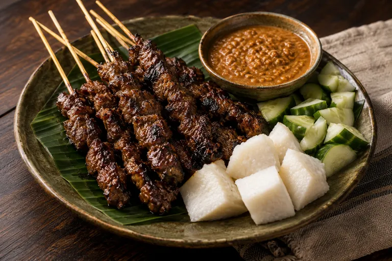 Beef satay with peanut dip · finished dish