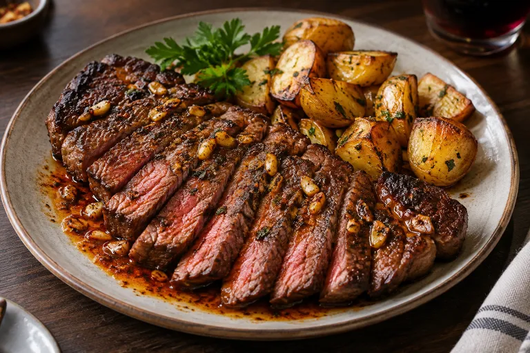 Smoked-paprika garlic striploin · finished dish