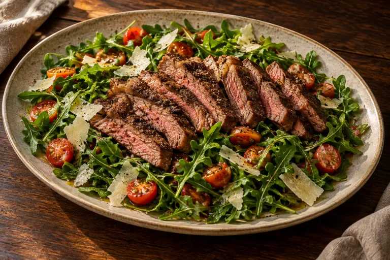 Warm ribeye & arugula salad · finished dish