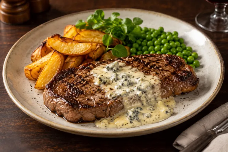 Sirloin with Stilton sauce · finished dish