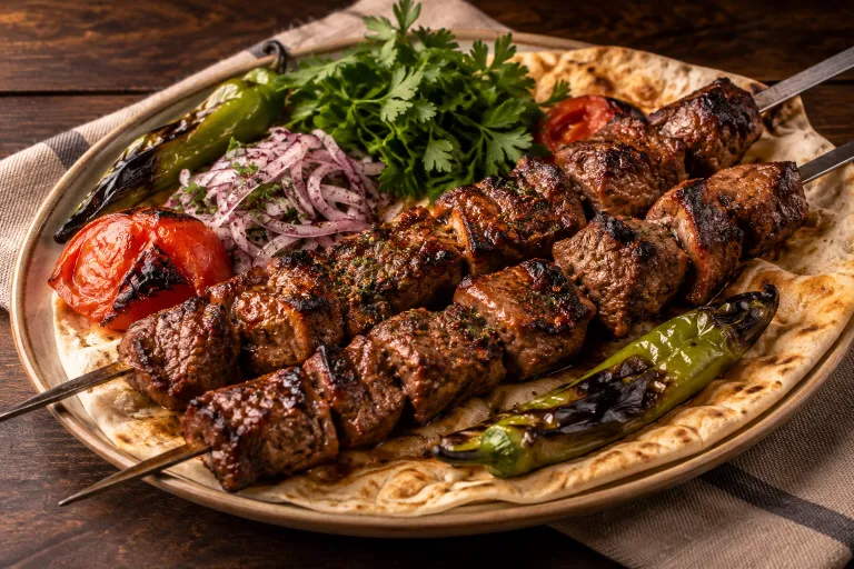 Sumac beef kebab skewers · finished dish