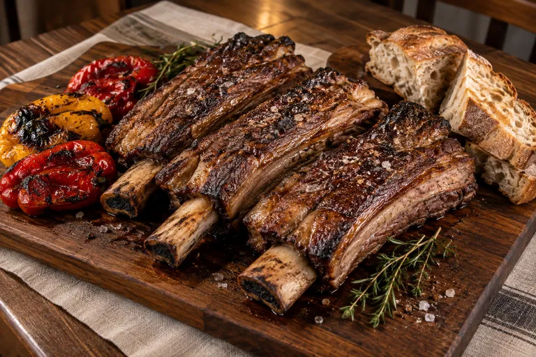Slow-grilled bone-in ribs · finished dish