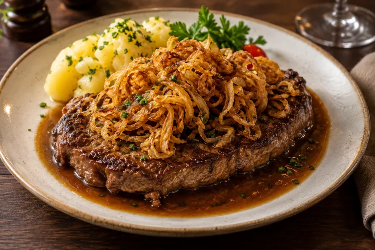 Onion-crusted roast-beef steak · finished dish