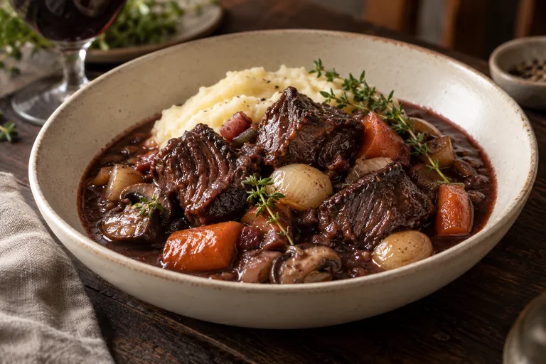 Red-wine braised beef shoulder · finished dish