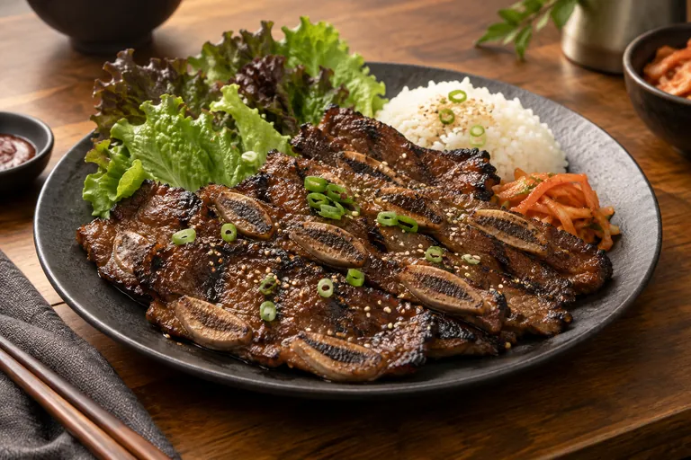Pear-soy LA galbi lettuce wraps · finished dish