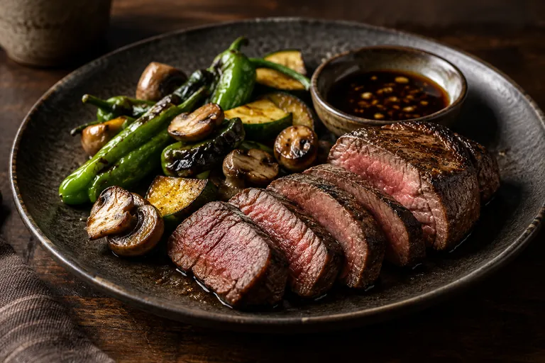 Garlic teppan tenderloin with mushrooms · finished dish